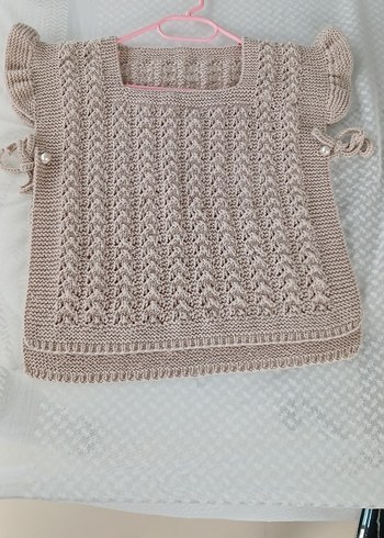 Kız Çocuk Bej Örgü Kolsuz Hırka - Görsel 2