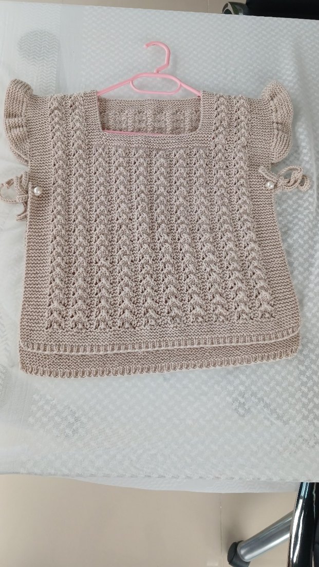 Kız Çocuk Bej Örgü Kolsuz Hırka - Görsel 2