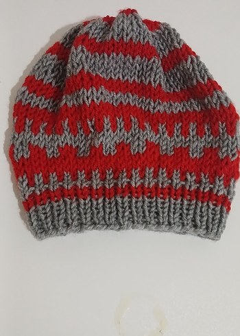 Kadın Gri Kırmızı Örgü Bere - Görsel 6