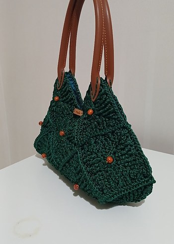 El Örgüsü Koyu Yeşil Bohem Kadın Çanta - Görsel 5
