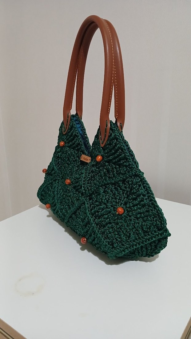 El Örgüsü Koyu Yeşil Bohem Kadın Çanta - Görsel 5