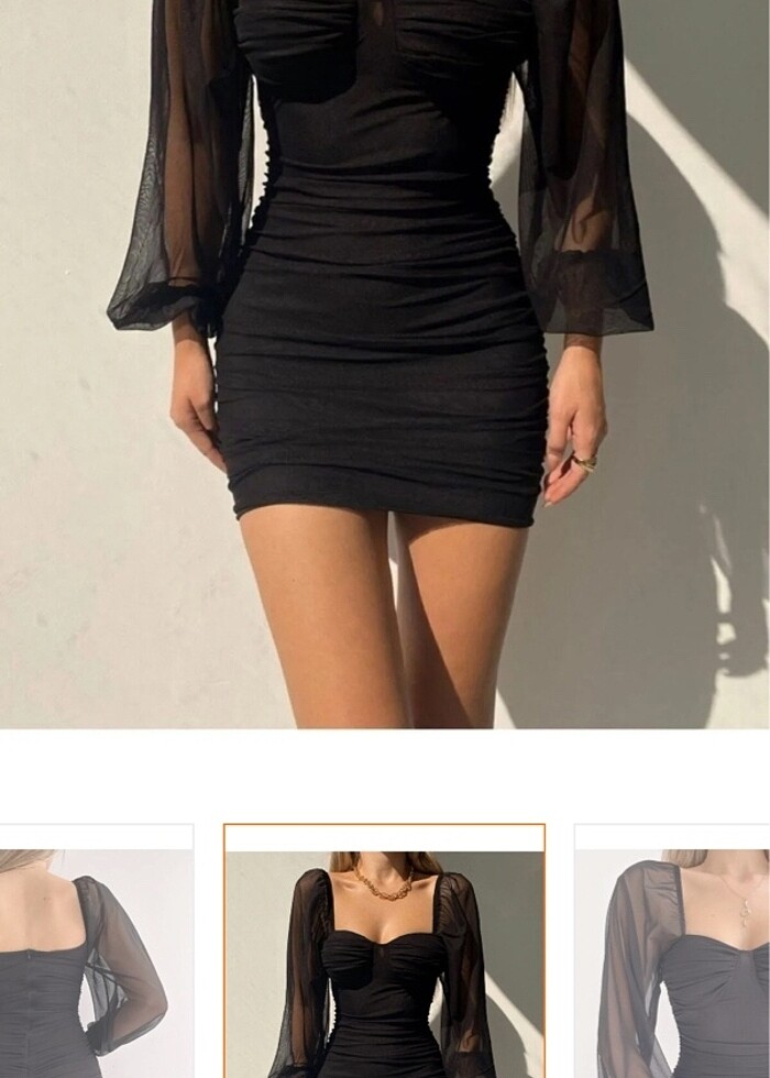 Kolu tül drapeli elbise - Görsel 3