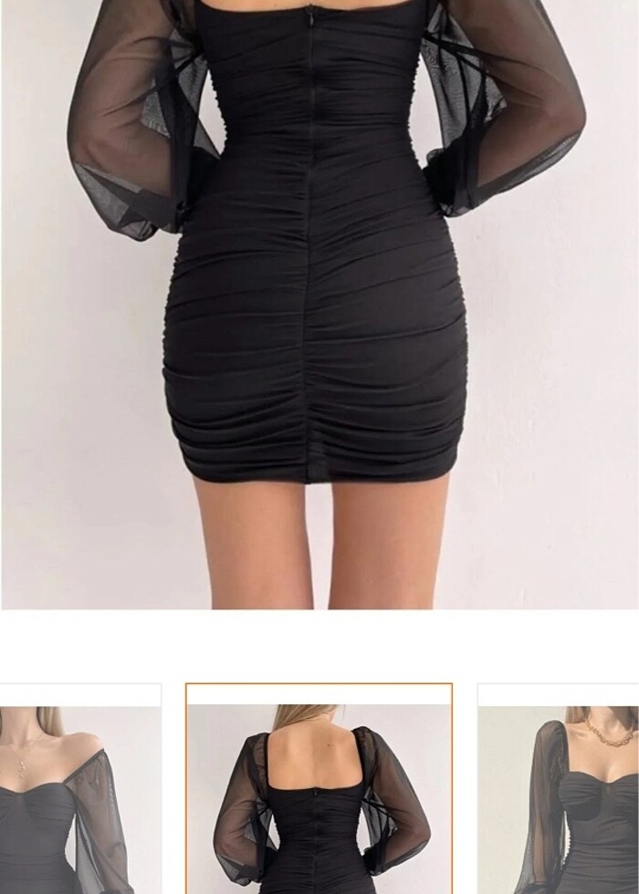 Kolu tül drapeli elbise - Görsel 2