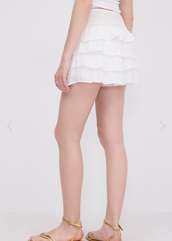 Kadın Beyaz Fırfırlı Mini Etek - Görsel 2