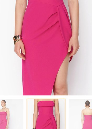 Zeynep tosun Pembe Drapeli Uzun Straplez Parti Elbisesi - Görsel 2