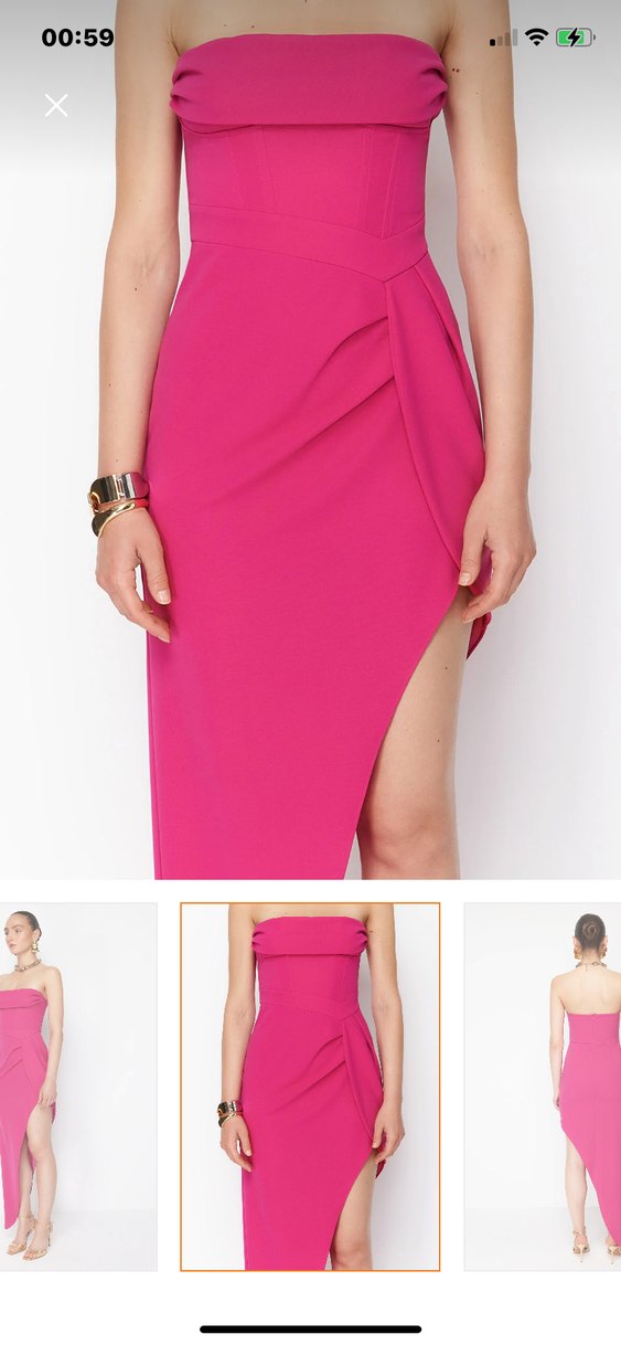 Zeynep tosun Pembe Drapeli Uzun Straplez Parti Elbisesi - Görsel 2