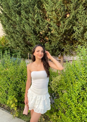 Kadın Beyaz Mini Etek Fırfırlı (şortlu) - Görsel 5