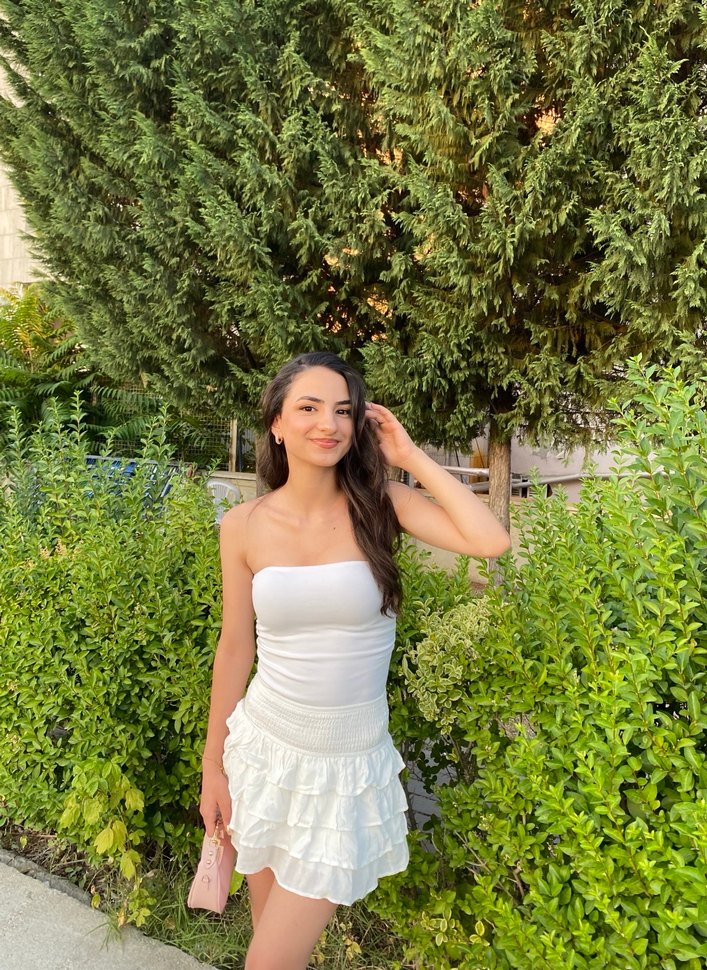 Kadın Beyaz Mini Etek Fırfırlı (şortlu) - Görsel 5