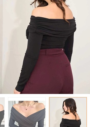 Madonna yaka drapeli esnek bluz - Görsel 3