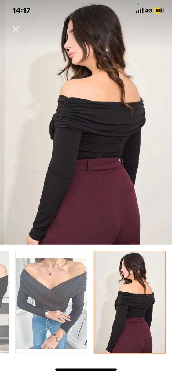 Madonna yaka drapeli esnek bluz - Görsel 3