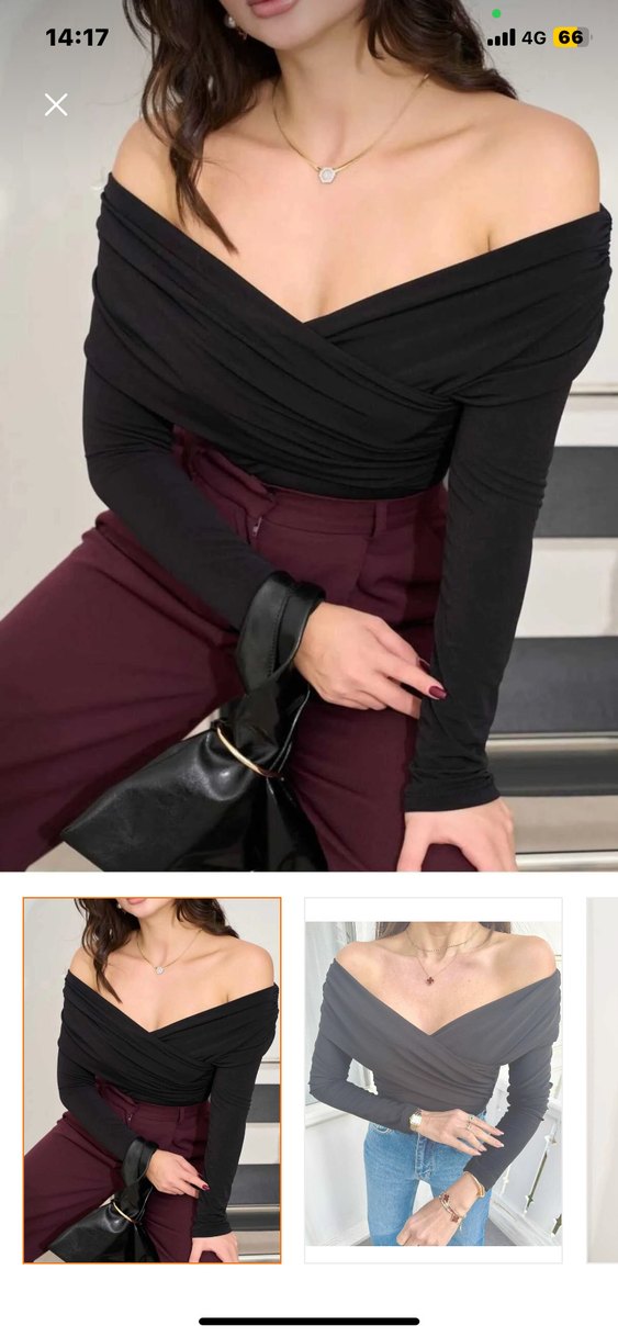 Madonna yaka drapeli esnek bluz - Görsel 2