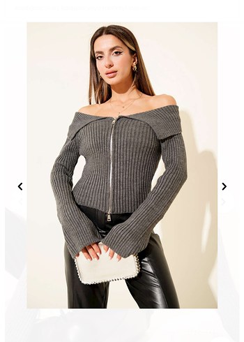 Gri madonna Yaka Triko Kadın hırka - Görsel 2