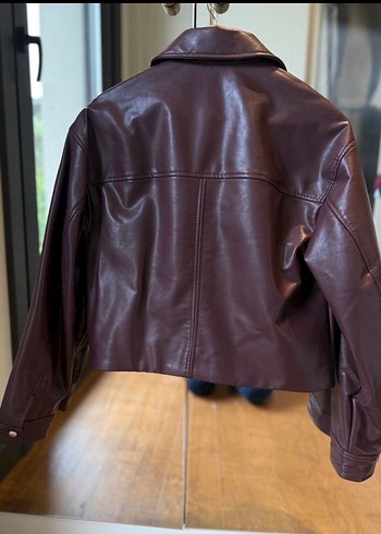 s Beden Bordo zara Kadın Deri Biker Ceket