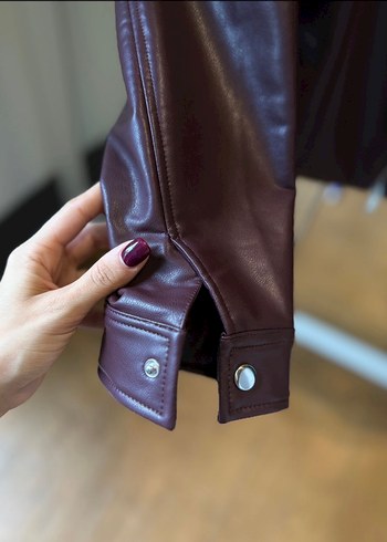 Zara Bordo zara Kadın Deri Biker Ceket