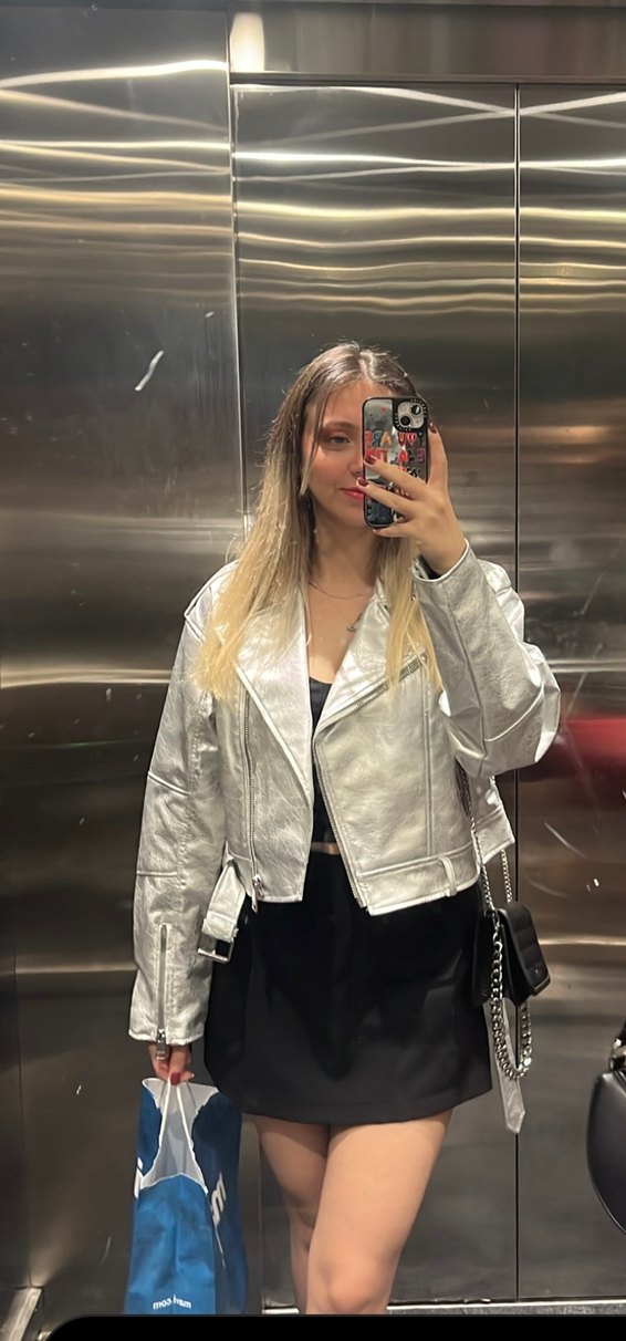 pull bear Gri Parlak Deri Ceket - Görsel 2