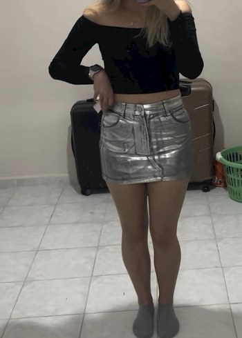 Gri Metalik Mini Etek - Görsel 2