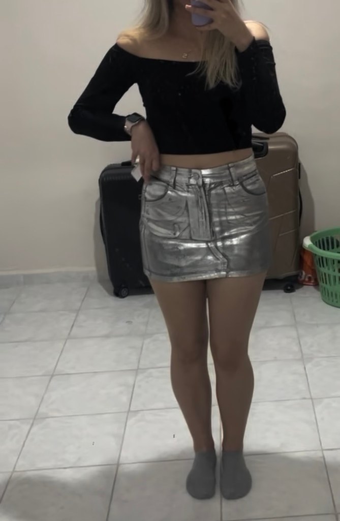 Gri Metalik Mini Etek - Görsel 2