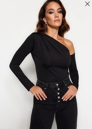 Siyah Tek Omuz Uzun Kollu Bluz - Görsel 2