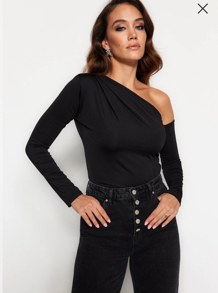 Siyah Tek Omuz Uzun Kollu Bluz - Görsel 2