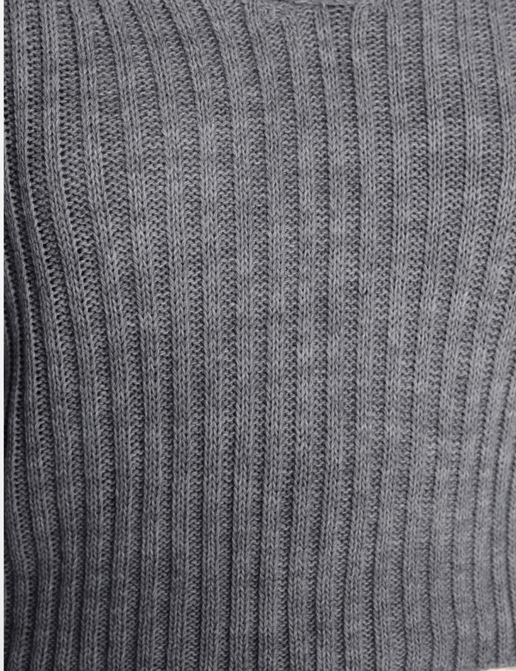 Gri V Yaka Uzun Kollu Triko Kadın Kazak - Görsel 4