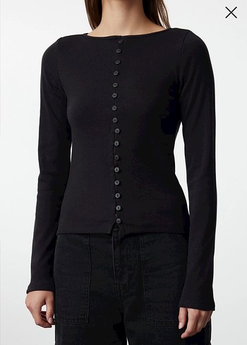 Düğmeli Siyah Uzun Kollu Kadın Bluz - Görsel 4