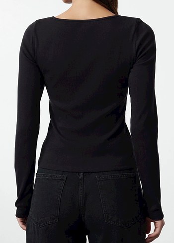 Düğmeli Siyah Uzun Kollu Kadın Bluz - Görsel 5