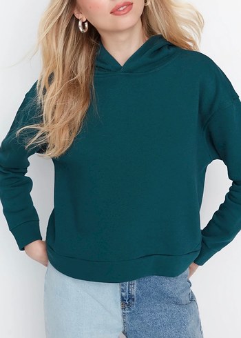 Kadın Kapüşonlu Uzun Kollu Sweatshirt - Görsel 5