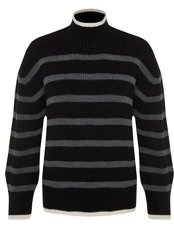 Boğazlı Çizgili Gri Kadın Triko - Görsel 6