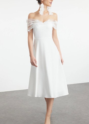 Beyaz Straplez A Kesim Uzun Abiye - Görsel 6