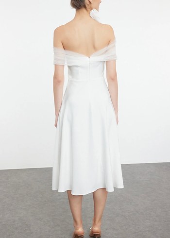 Beyaz Straplez A Kesim Uzun Abiye - Görsel 5
