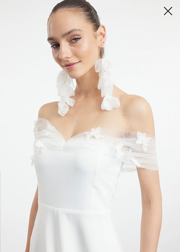 Beyaz Straplez A Kesim Uzun Abiye - Görsel 3