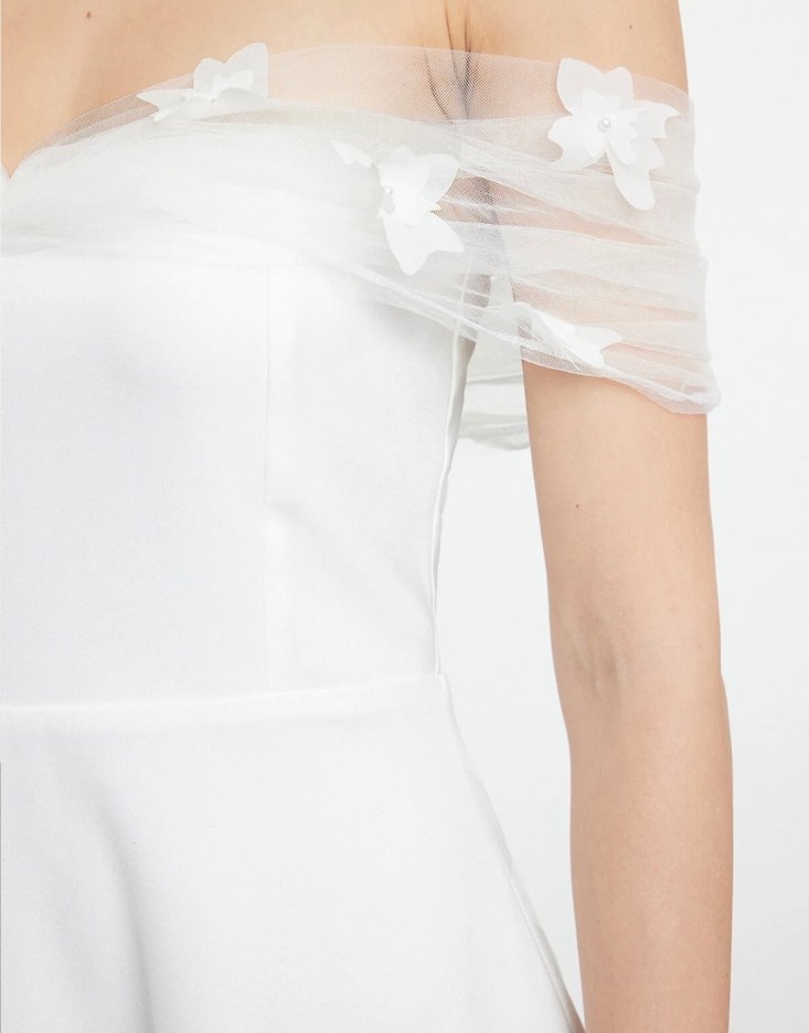 Beyaz Straplez A Kesim Uzun Abiye - Görsel 4