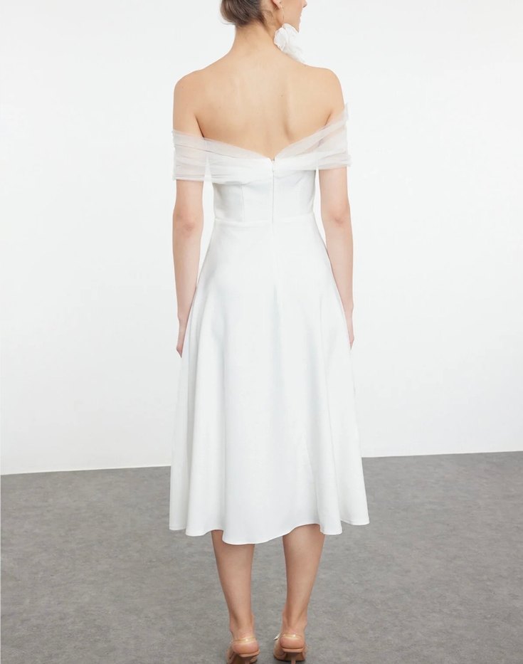 Beyaz Straplez A Kesim Uzun Abiye - Görsel 5