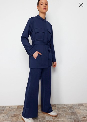 Kadın Lacivert Kemerli Uzun Takım - Görsel 4