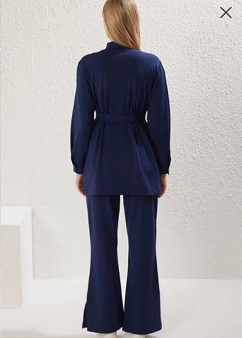 Kadın Lacivert Kemerli Uzun Takım - Görsel 5