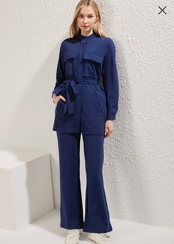 Kadın Lacivert Kemerli Uzun Takım - Görsel 8