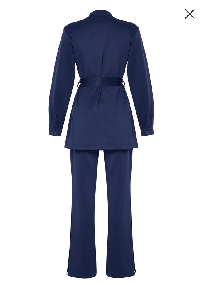 Kadın Lacivert Kemerli Uzun Takım - Görsel 2