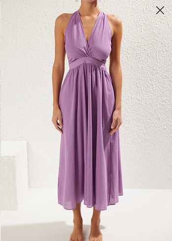 Mor Uzun Askılı Drapeli Kadın Elbise - Görsel 6