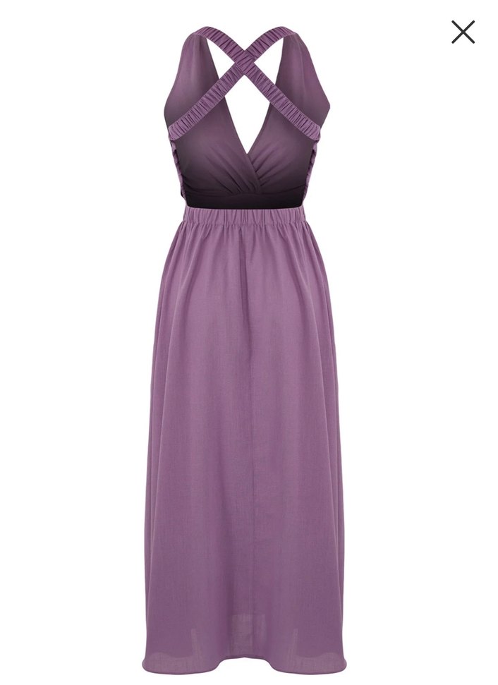 Mor Uzun Askılı Drapeli Kadın Elbise - Görsel 2