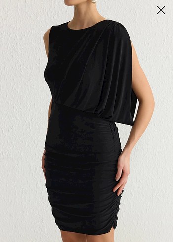 Siyah Drapeli Mini Kadın Elbise - Görsel 4
