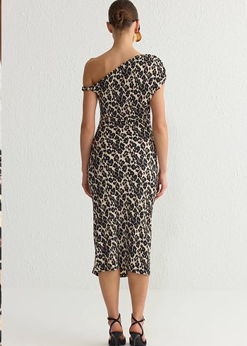 Leopar Desenli Drapeli Mini Elbise - Görsel 4