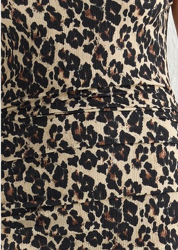 Leopar Desenli Drapeli Mini Elbise - Görsel 3