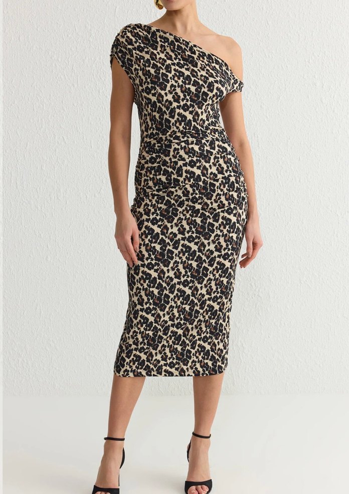 Leopar Desenli Drapeli Mini Elbise - Görsel 2