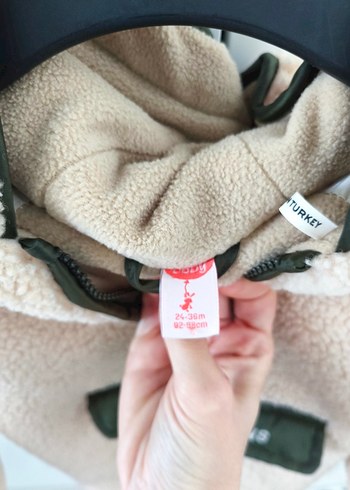 24-36 Ay Beden camel Renk Bej Kapüşonlu Çocuk Peluş Ceket ( Unisex)