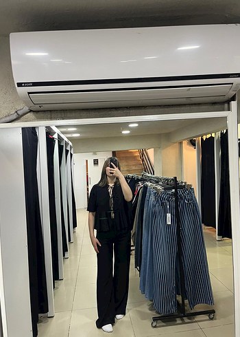 Siyah Bol Kesim Midi Boy Kadın Kot Pantolon alt üst takım