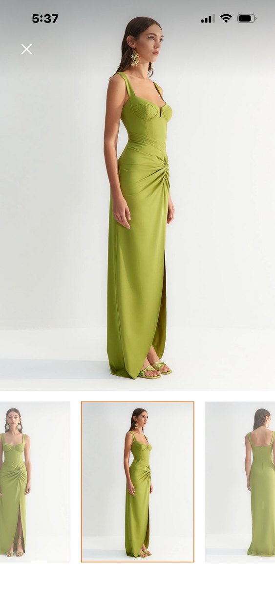 Drapeli Uzun Viskon Kadın Etek - Haki - Görsel 3