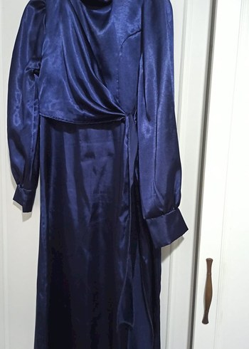 Lacivert Uzun Kollu Drapeli Kadın Elbise - Görsel 4