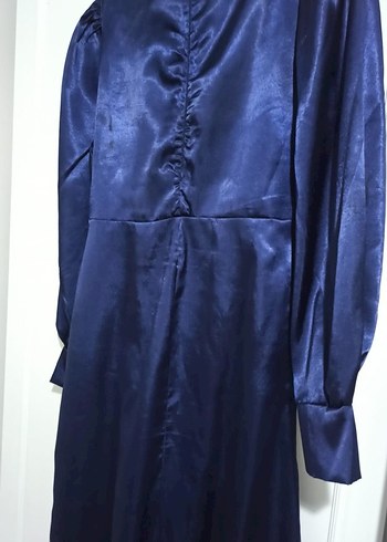 Lacivert Uzun Kollu Drapeli Kadın Elbise - Görsel 6