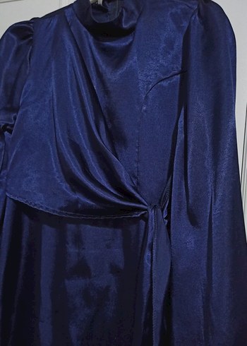 Lacivert Uzun Kollu Drapeli Kadın Elbise - Görsel 3