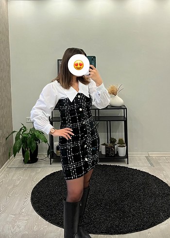Düğmeli Kareli Midi Elbise